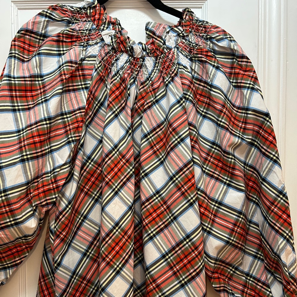 Very gently worn JCrew Smocked-neck cotton poplin tartan blouse XXL